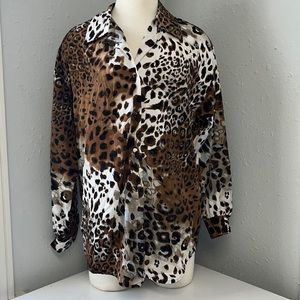 Vintage Renaissance Sportswear Animal Leopard Print Button Down Top Size Medium!